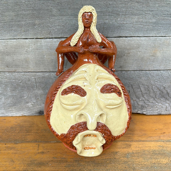 Billy Hussey Face Jug with Woman Handle  9”