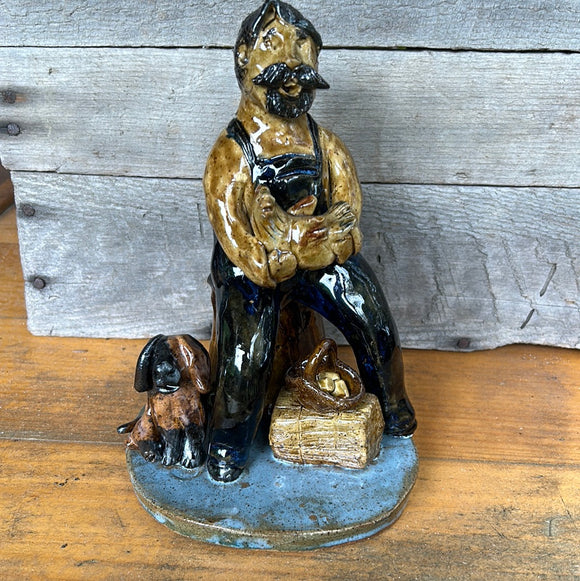 Crystal King Folk Life Figure of Man with Dog and Chicken