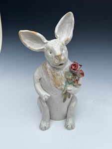 Bunny with Flowers 10" T