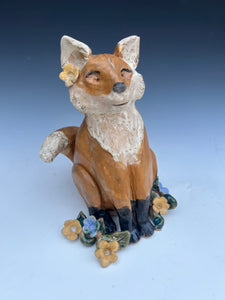 Fox with Flowers 9"T