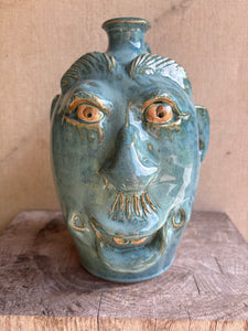 Turquoise Glazed 26th Anniversary 9” Face Jug by Crystal King