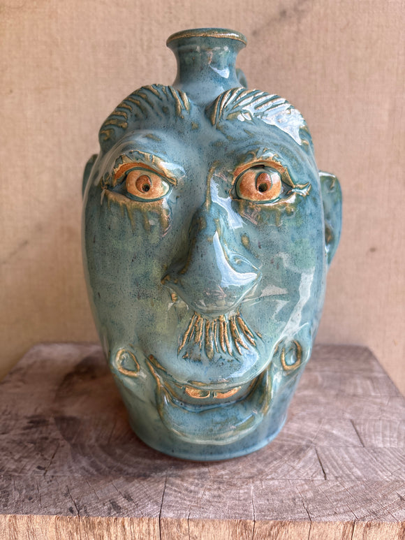 Turquoise Glazed 26th Anniversary 9” Face Jug by Crystal King