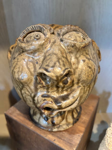 L) Billy Hussey Face Jug Bank in Ash 8"