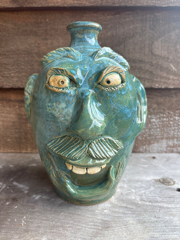 Turquoise Glazed 26th Anniversary 9” Face Jug by Crystal King