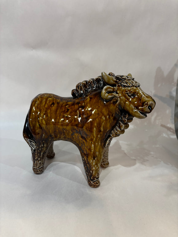 Crystal King Sculpture of Peruvian Bull wood fired 8