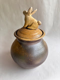 Bunny Jar by Crystal King 7"  Wood Fired with natural ash glazing