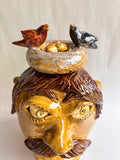 by Crystal King 12" Face Jug "BirdBrain"  2017