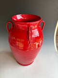 15"" Billy Ray Hussey Red vase Early signed BH Owens