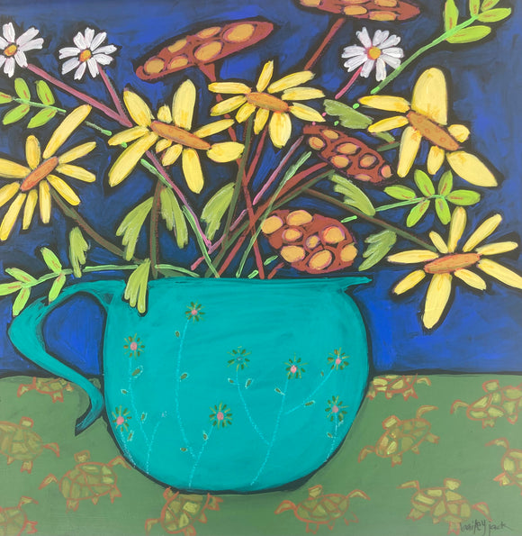 Turquoise Cup of flowers by Bailey Jack